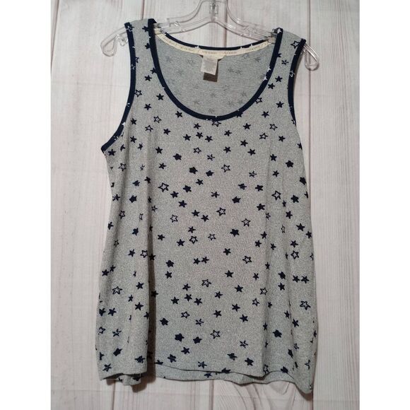 Lucky Brand Shirt Ladies Large Gray‎ Navy Stars Tank Top Soft Leisure - Picture 1 of 5